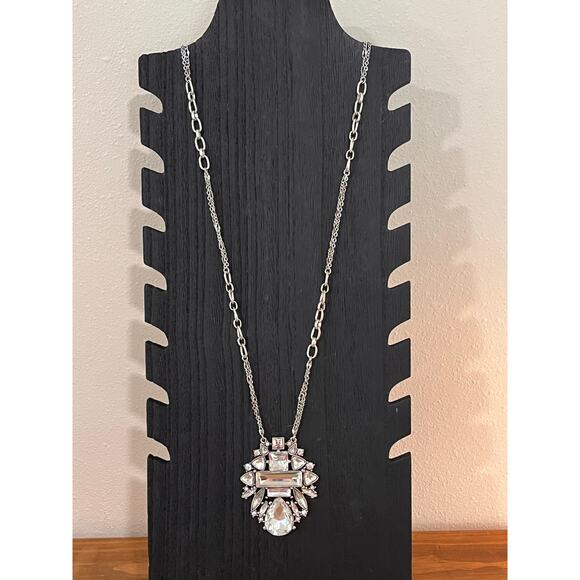 WHBM Necklace Lot 4pc Crystal Pearl Statement Layered Silver Tone - Picture 5 of 15